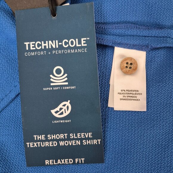 Kenneth Cole NY Techni-Cole Relaxed Fit Textured Woven Shirt Mens M Cobalt - NWT - Picture 10 of 11